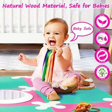 Sensory Wooden Rattle Toys for Babies - 2PCS Rainbow Ring
