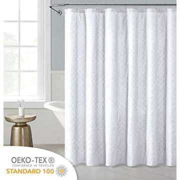 OWENIE White Shower Curtain, 3D Embossed White Shower Curtains for Bathroom, Waterproof Textured Fab...