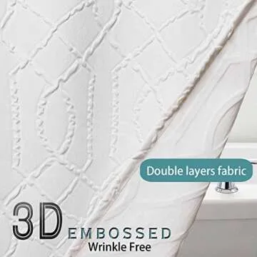 OWENIE White Shower Curtain, 3D Embossed White Shower Curtains for Bathroom, Waterproof Textured Fabric Bathroom Curtain, Elegant Modern Luxury Hotel Style Design, 72" W x 78" L