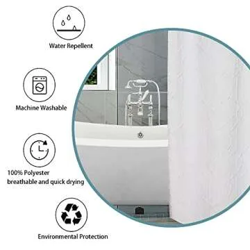 OWENIE White Shower Curtain, 3D Embossed White Shower Curtains for Bathroom, Waterproof Textured Fabric Bathroom Curtain, Elegant Modern Luxury Hotel Style Design, 72" W x 78" L