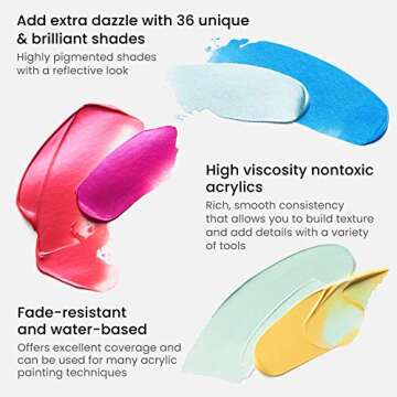 ARTEZA Metallic Acrylic Paint Set of 36 Colors, 0.74 ounce Tubes Non Toxic Artist Paints for Hobby Painters, Art Supplies for Canvas Painting