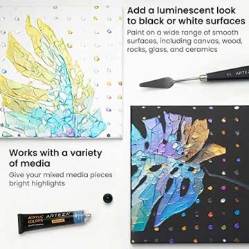 ARTEZA Metallic Acrylic Paint Set of 36 Colors, 0.74 ounce Tubes Non Toxic Artist Paints for Hobby Painters, Art Supplies for Canvas Painting