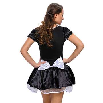 JJ-GOGO Women's French Maid Costume Sexy Black Satin Halloween S-5XL (M)