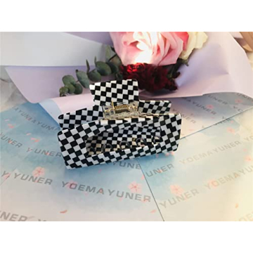 YOEMAYUNER Checkered Hair Claw Clips Stylish Durable 3PC Set