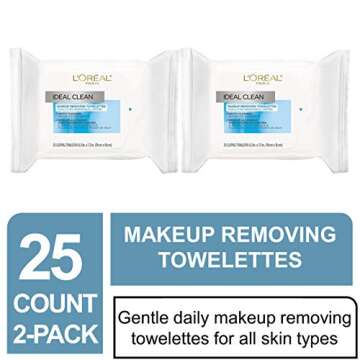L'Oreal Paris Ideal Clean Makeup Removing Towelettes and Gentle Face Cleansing Wipes with Vitamin E, 2 count