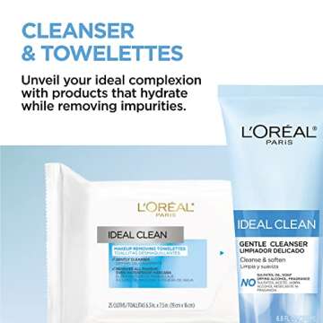 L'Oreal Paris Ideal Clean Makeup Removing Towelettes and Gentle Face Cleansing Wipes with Vitamin E, 2 count