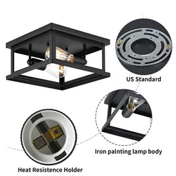 Drosbey 2-Light Flush Mount Ceiling Light Fixture, Farmhouse Light Fixtures, Industrial Vintage Ceil...