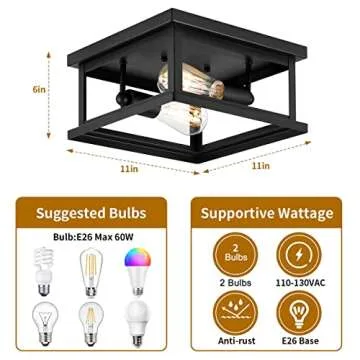 Drosbey 2-Light Flush Mount Ceiling Light Fixture, Farmhouse Light Fixtures, Industrial Vintage Ceiling Light for Kitchen, Bedroom, Hallway, Laundry
