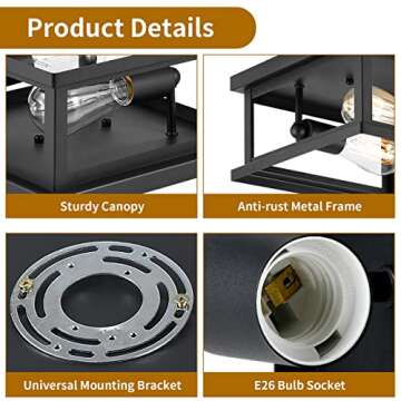 Drosbey 2-Light Flush Mount Ceiling Light Fixture, Farmhouse Light Fixtures, Industrial Vintage Ceiling Light for Kitchen, Bedroom, Hallway, Laundry