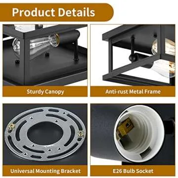 Drosbey 2-Light Flush Mount Ceiling Light Fixture, Farmhouse Light Fixtures, Industrial Vintage Ceiling Light for Kitchen, Bedroom, Hallway, Laundry