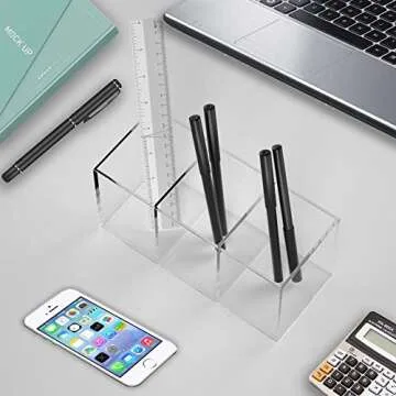Dingelex Acrylic Pen Holder 3 Compartments,Clear Pencil Cup Organizer for Countertop Desk Accesorry Storage,Large Acrylic Marker Pencil Holder