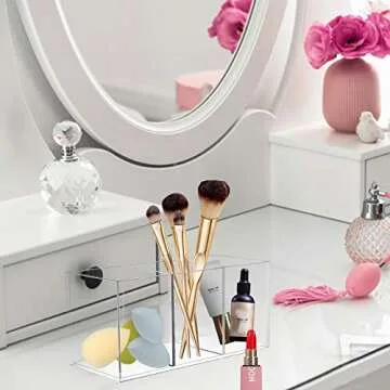 Dingelex Acrylic Pen Holder 3 Compartments,Clear Pencil Cup Organizer for Countertop Desk Accesorry Storage,Large Acrylic Marker Pencil Holder