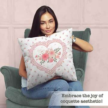 BCLOSE Coquette Room Decor, 18x18 Pillow Cover for Aesthetic Pillows, Cute Pink Decorative Pillow