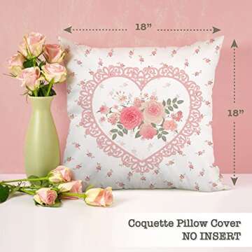 BCLOSE Coquette Room Decor, 18x18 Pillow Cover for Aesthetic Pillows, Cute Pink Decorative Pillow