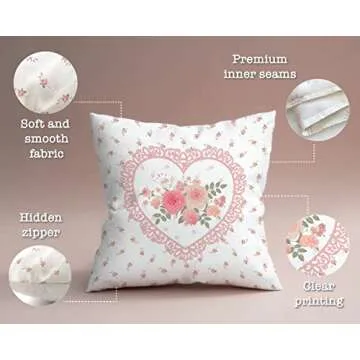 BCLOSE Coquette Room Decor, 18x18 Pillow Cover for Aesthetic Pillows, Cute Pink Decorative Pillow