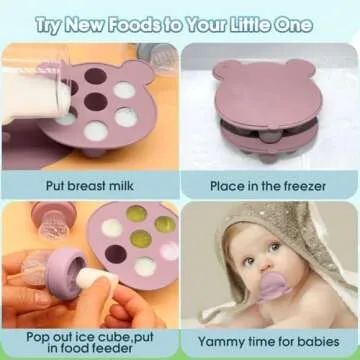 Silicone Breastmilk Popsicle Molds with Baby Food Feeder, BPA Free Fruit Feeder Pacifier with Frozen Ice Tray for Baby Feeding Safely, Infant Fruit Teething Toy (Pink)