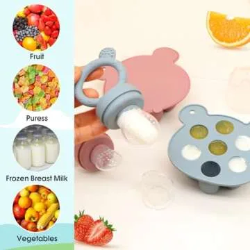 Silicone Breastmilk Popsicle Molds with Baby Food Feeder, BPA Free Fruit Feeder Pacifier with Frozen Ice Tray for Baby Feeding Safely, Infant Fruit Teething Toy (Pink)