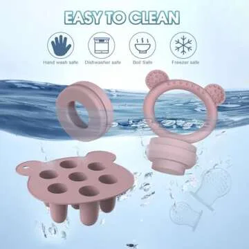 Silicone Breastmilk Popsicle Molds with Baby Food Feeder, BPA Free Fruit Feeder Pacifier with Frozen Ice Tray for Baby Feeding Safely, Infant Fruit Teething Toy (Pink)