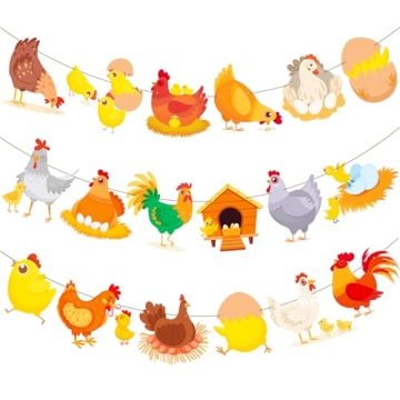 Colorful Chicken Party Banners - 2PCS Farm Theme Decorations for Events