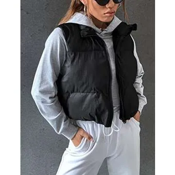 Zhiyouni Women's Lightweight Cropped Puffer Vest - Black