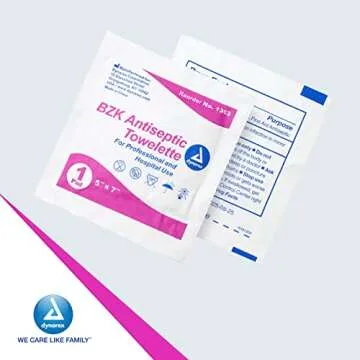 Dynarex BZK Antiseptic Towelettes, Moist Sanitizing Towelettes Designed to Prevent Infection in Minor Wounds, 5x7, Disposable & Individually Wrapped, 1 Box of 100 (Packaging May Vary)
