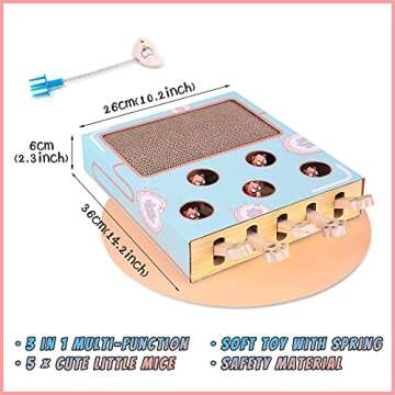 Tookincmo Cat Enrichment Toys - Interactive Whack a Mole Game, Scratching Pad, and Cardboard Box for Indoor Cats