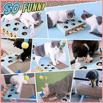 Tookincmo Cat Enrichment Toys - Interactive Whack a Mole Game, Scratching Pad, and Cardboard Box for Indoor Cats