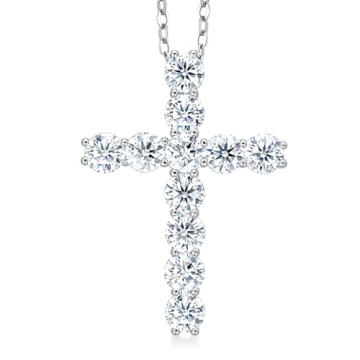 Gem Stone King Moissanite Cross Necklace | 925 Sterling Silver | 2.53 Cttw | 1.20 Inch | Jesus Chris...