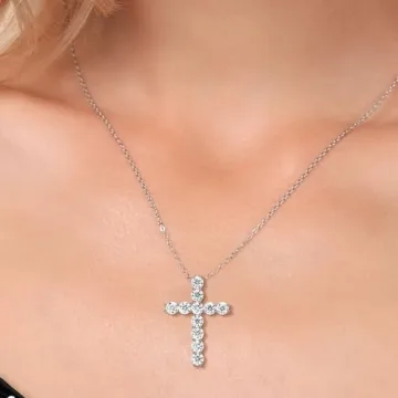 Moissanite Cross Necklace in 925 Silver | 2.53 Cttw