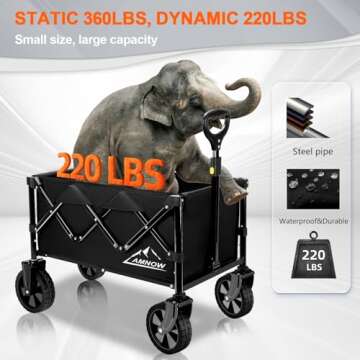Collapsible Wagon Cart with Wheels Foldable, Folding Wagons Carts with Silent Universal Wheels, Larg...