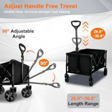 Collapsible Wagon Cart with Wheels Foldable, Folding Wagons Carts with Silent Universal Wheels, Large Grocery Cart On Wheels, Heavy Duty Utility for Shopping Beach Sports Fishing Camping, Black