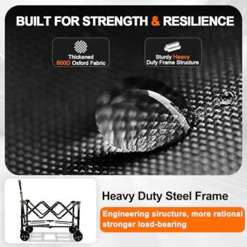 Collapsible Wagon Cart with Wheels Foldable, Folding Wagons Carts with Silent Universal Wheels, Large Grocery Cart On Wheels, Heavy Duty Utility for Shopping Beach Sports Fishing Camping, Black