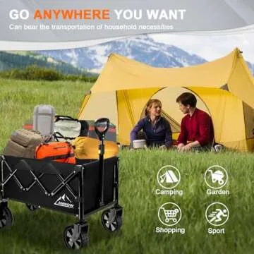 Collapsible Wagon Cart with Wheels Foldable, Folding Wagons Carts with Silent Universal Wheels, Large Grocery Cart On Wheels, Heavy Duty Utility for Shopping Beach Sports Fishing Camping, Black