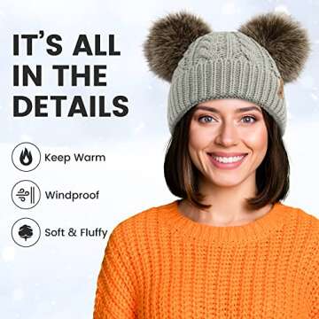 Arctic Paw Winter Hats for Women Beanies Women Hat Fleece Lined Double Pom Pom Winter Beanie Hat Lig...