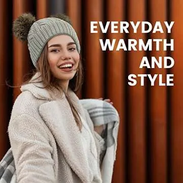 Arctic Paw Winter Hats for Women Beanies Women Hat Fleece Lined Double Pom Pom Winter Beanie Hat Light Grey