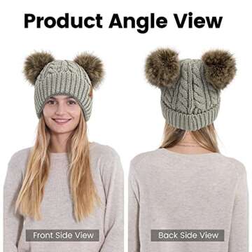 Arctic Paw Winter Hats for Women Beanies Women Hat Fleece Lined Double Pom Pom Winter Beanie Hat Light Grey