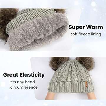 Arctic Paw Winter Hats for Women Beanies Women Hat Fleece Lined Double Pom Pom Winter Beanie Hat Light Grey