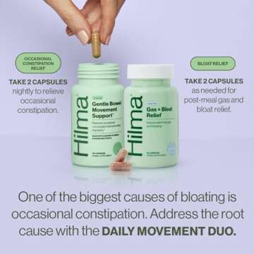 Hilma Daily Movement Duo for Constipation & Bloating Relief for Women, Gas Plus Bloat Relief (50 Veg...