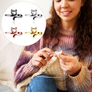 YUXIANLB 4pcs Knitting Crochet Loop Ring for Fingers Metal Open Yarn Guide Crochet Rings Adjustable Braided Faster Knitting Thimbles Holders Accessories for Crochet Mother Grandma Gifts (Multicolor)
