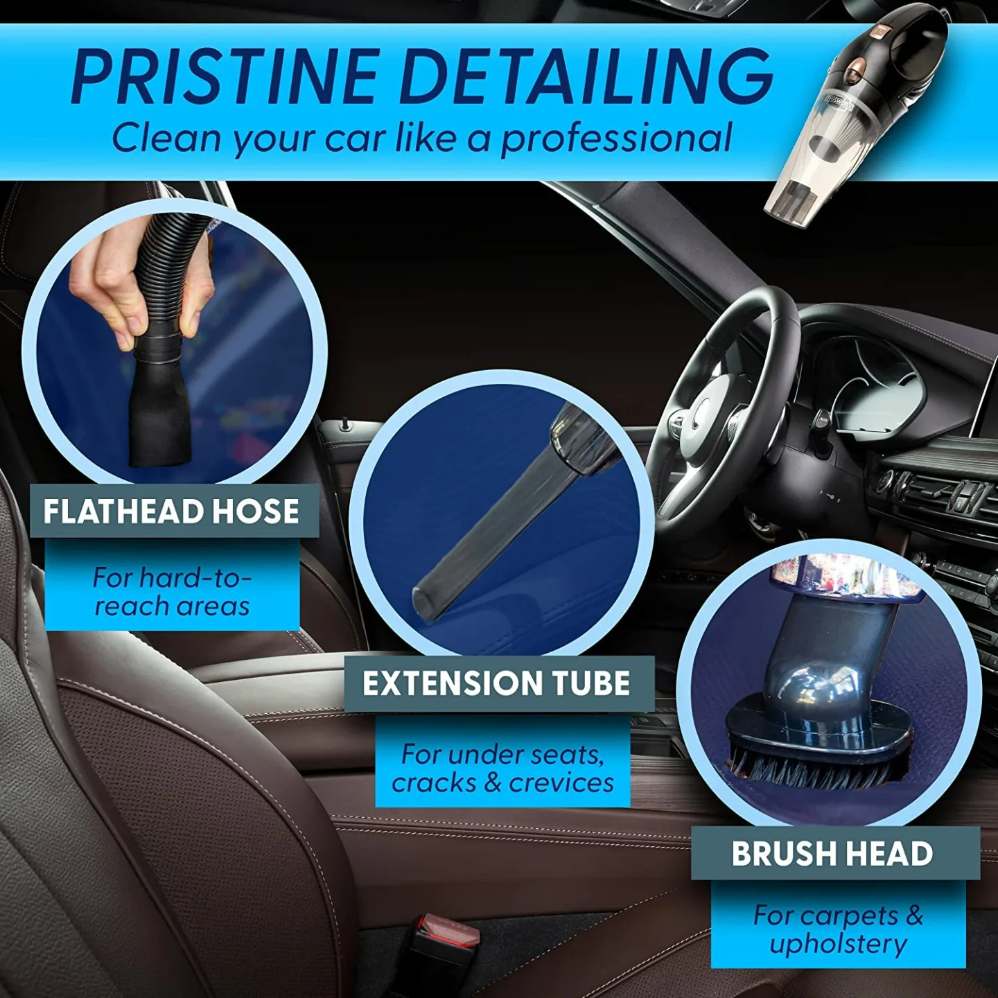 Portable 12V Car Vacuum Cleaner with Attachments