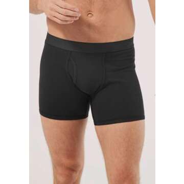 Pact Men's Underwear Boxer Briefs, Organic Breathable Cotton Underpants with Vertical Fly, 2 Pack, Black
