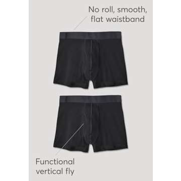 Pact Men's Underwear Boxer Briefs, Organic Breathable Cotton Underpants with Vertical Fly, 2 Pack, Black