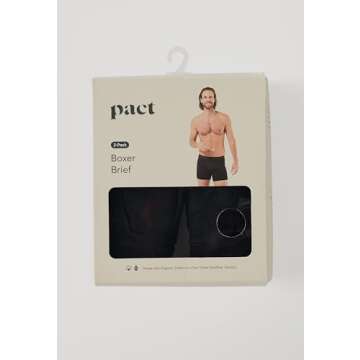 Pact Men's Underwear Boxer Briefs, Organic Breathable Cotton Underpants with Vertical Fly, 2 Pack, Black