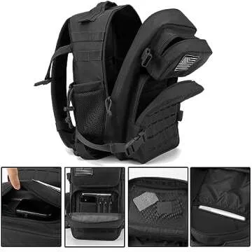 QT&QY 25L Military Tactical Backpacks For men Survival Army Laser cut Molle Daypack small EDC Bug Out Bag Gym Rucksack With Dual Cup Holders medical Rucksack Black