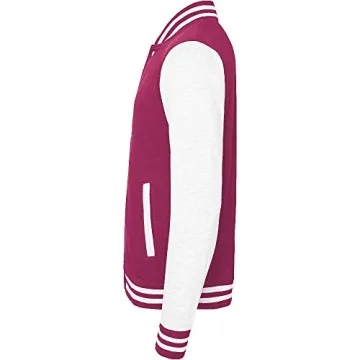Stylish AWDis Unisex Varsity Jacket in Burgundy and Grey