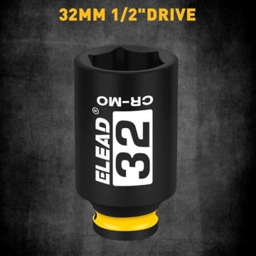 ELEAD 1/2" Drive Deep Impact Socket | 32mm 6 Point CR-MO Nut Socket Set