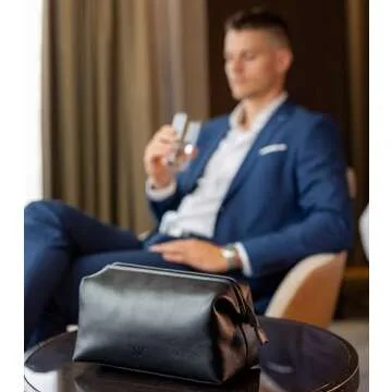 NV Holders Premium Genuine Leather Toiletry Bag for Men - The Ultimate Travel Dopp Kit and Hygiene Organizer, Perfect Men's Toiletry Travel Bag (Black)