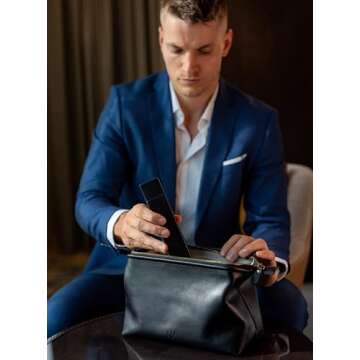 NV Holders Premium Genuine Leather Toiletry Bag for Men - The Ultimate Travel Dopp Kit and Hygiene Organizer, Perfect Men's Toiletry Travel Bag (Black)