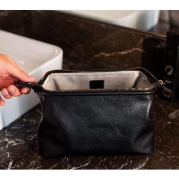 NV Holders Premium Genuine Leather Toiletry Bag for Men - The Ultimate Travel Dopp Kit and Hygiene Organizer, Perfect Men's Toiletry Travel Bag (Black)