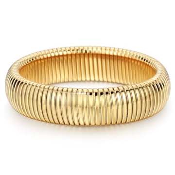 ALTENEVIA 18K Gold Plated Stretchy Bangle for Women 10/12/16/20mm Wide Bangle Women's Bracelet